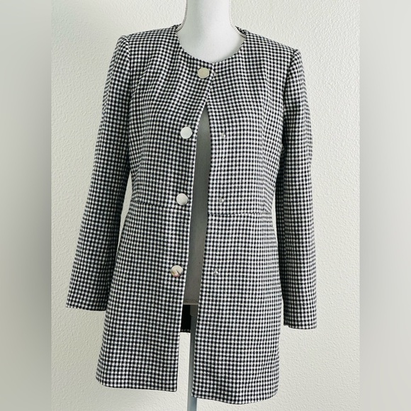 Zara Black and Ecru Check Gingham Frock Long Coat/Blazer Size Large - Picture 4 of 13